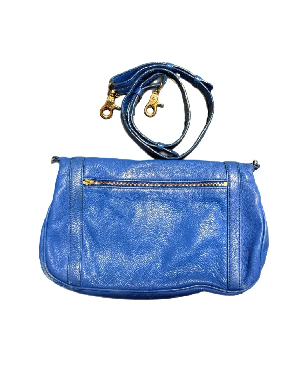 TORY BURCH Bright Blue Pebbled Leather 2 Way Shoulder Bag with Gold Logo - Picture 4 of 16